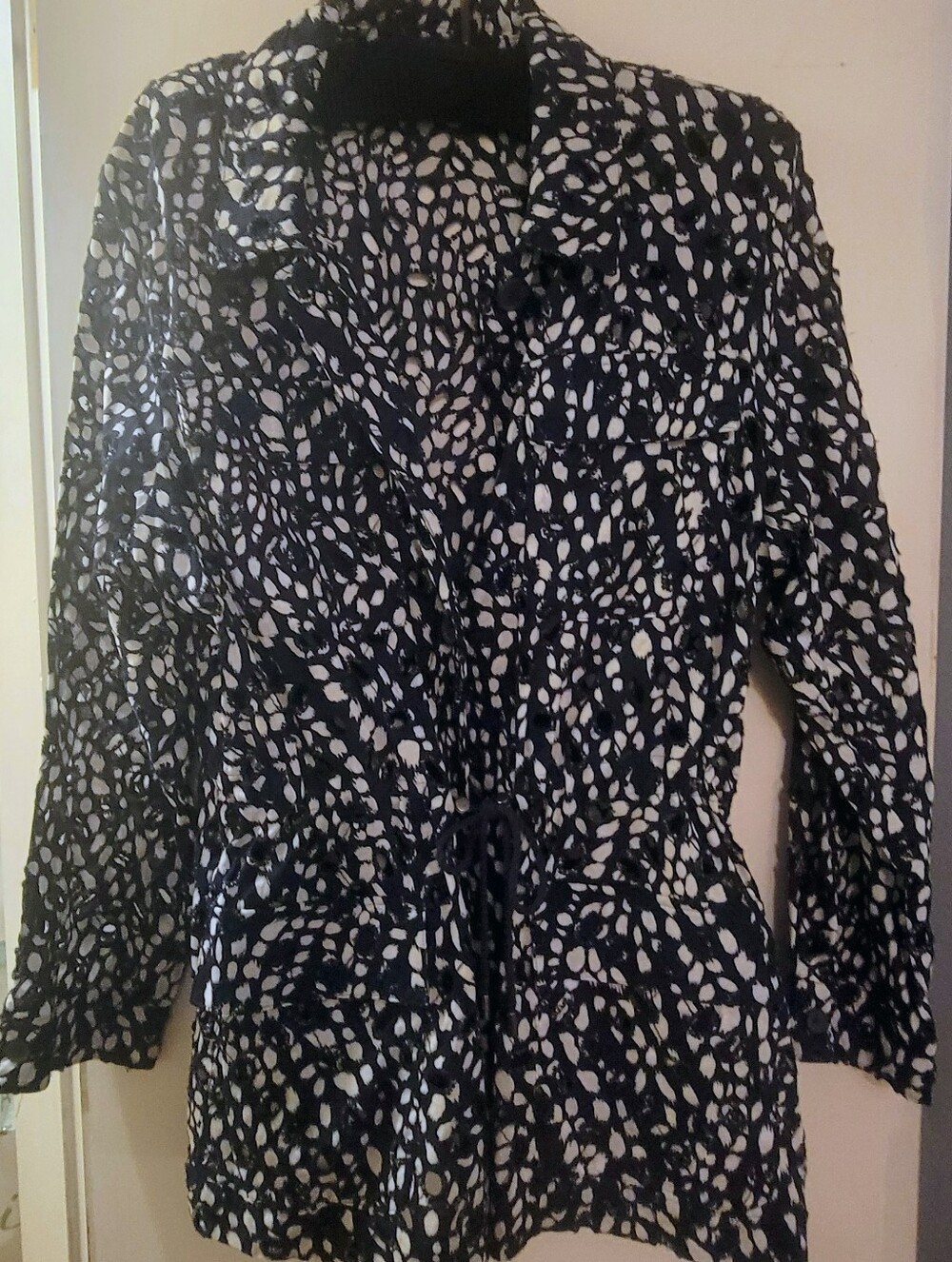 Blue and White Printed Women's Drawstring Jacket